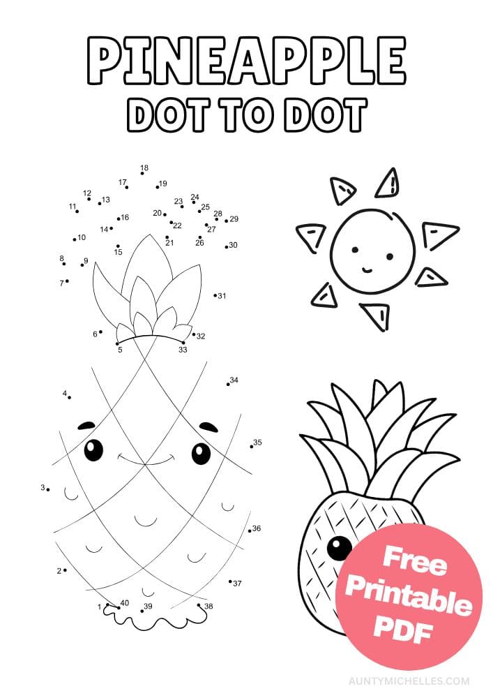 Free printable pineapple dot to do activity for kids in the summer