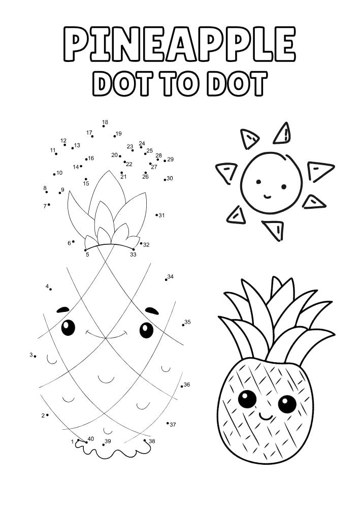 Free printable pineapple dot to do activity for kids in the summer