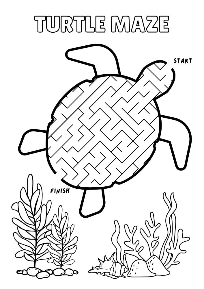 Free printable turtle maze activity for kids in the summer