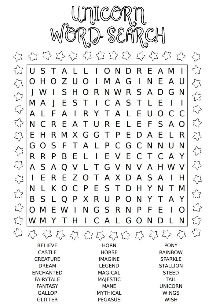 Free Printable Unicorn Activities for Kids Magical Game Printout Free Printable Unicorn Activities for Kids Word Search