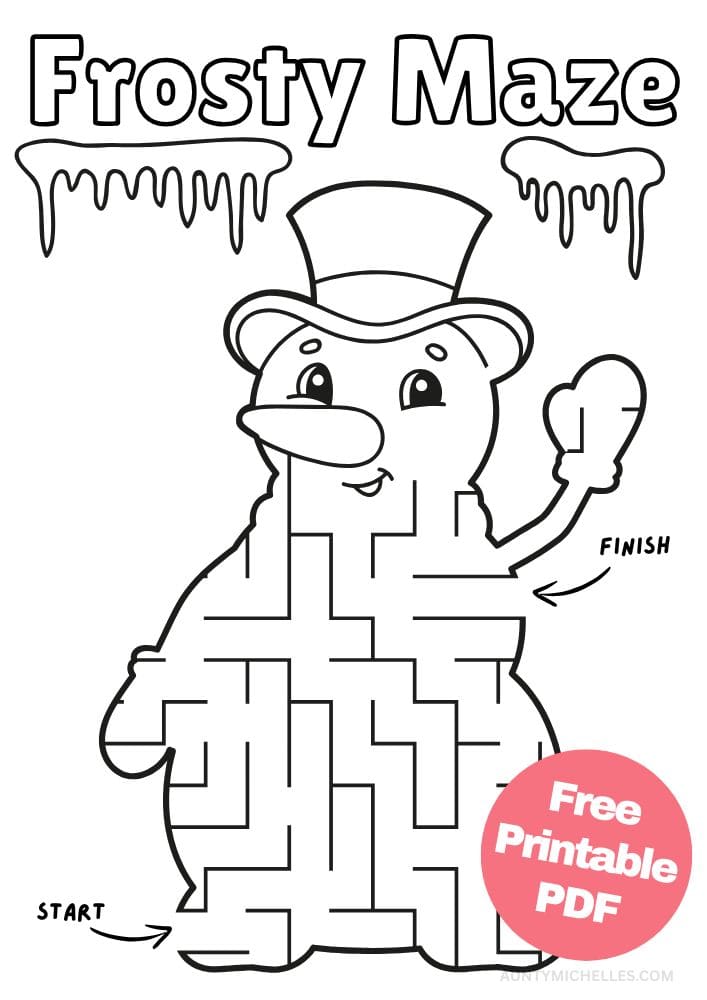 Free Printable Winter Activities for Kids Snow Day Inside Games January December February Frosty Snowman Maze