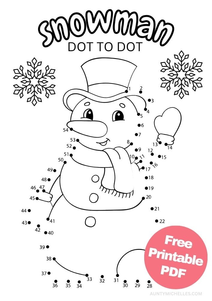 Free Printable Winter Activities for Kids Snow Day Inside Games January December February Frosty snowman dot to dot