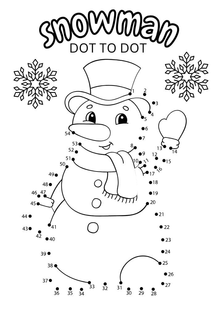 Free Printable Winter Activities for Kids Snow Day Inside Games January December February Frosty snowman dot to dot