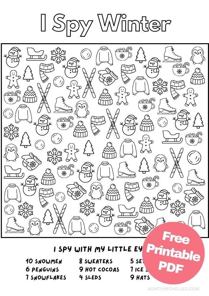 Free Printable Winter Activities for Kids Snow Day Inside Games January December February I spy