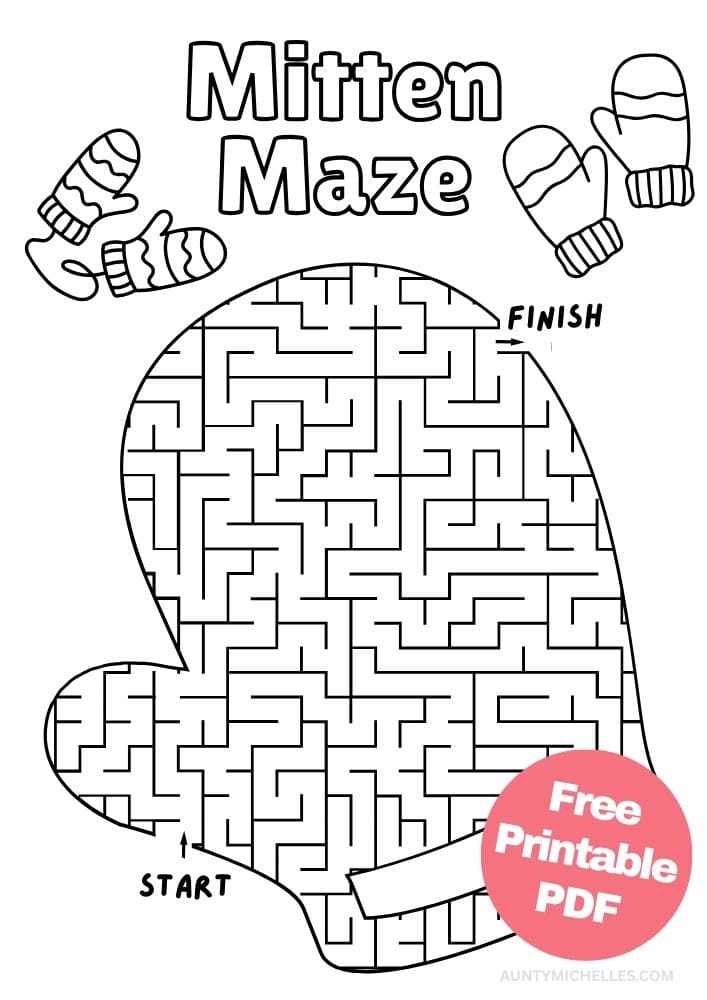 Free Printable Winter Activities for Kids Snow Day Inside Games January December February Mitten Glove Maze