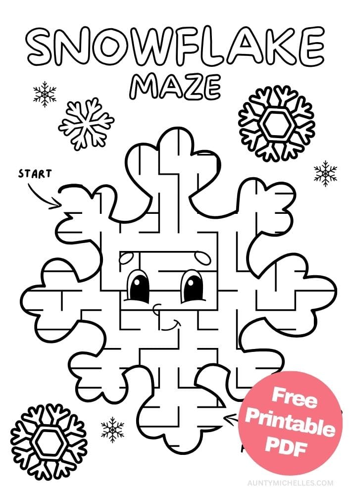 Free Printable Winter Activities for Kids Snow Day Inside Games January December February Snowflake Maze