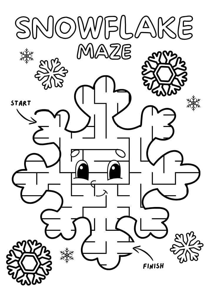 Free Printable Winter Activities for Kids Snow Day Inside Games January December February Snowflake Maze