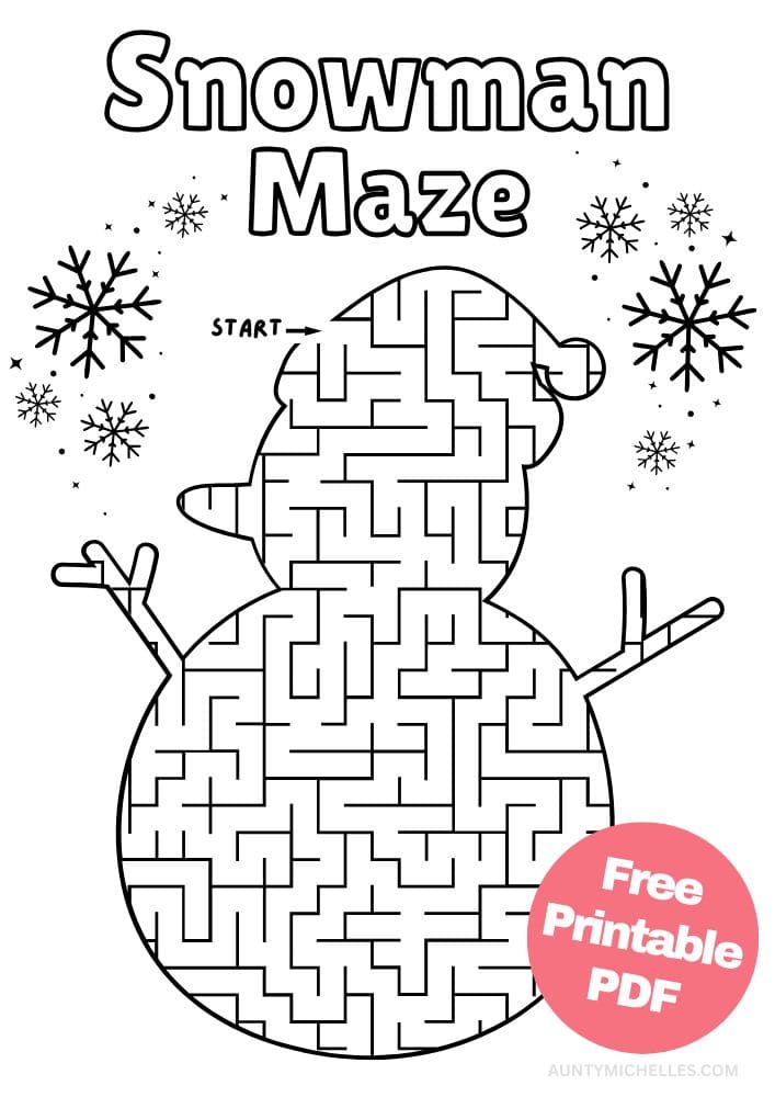 Free Printable Winter Activities for Kids Snow Day Inside Games January December February Snowman Maze