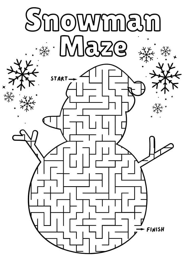 Free Printable Winter Activities for Kids Snow Day Inside Games January December February Snowman Maze