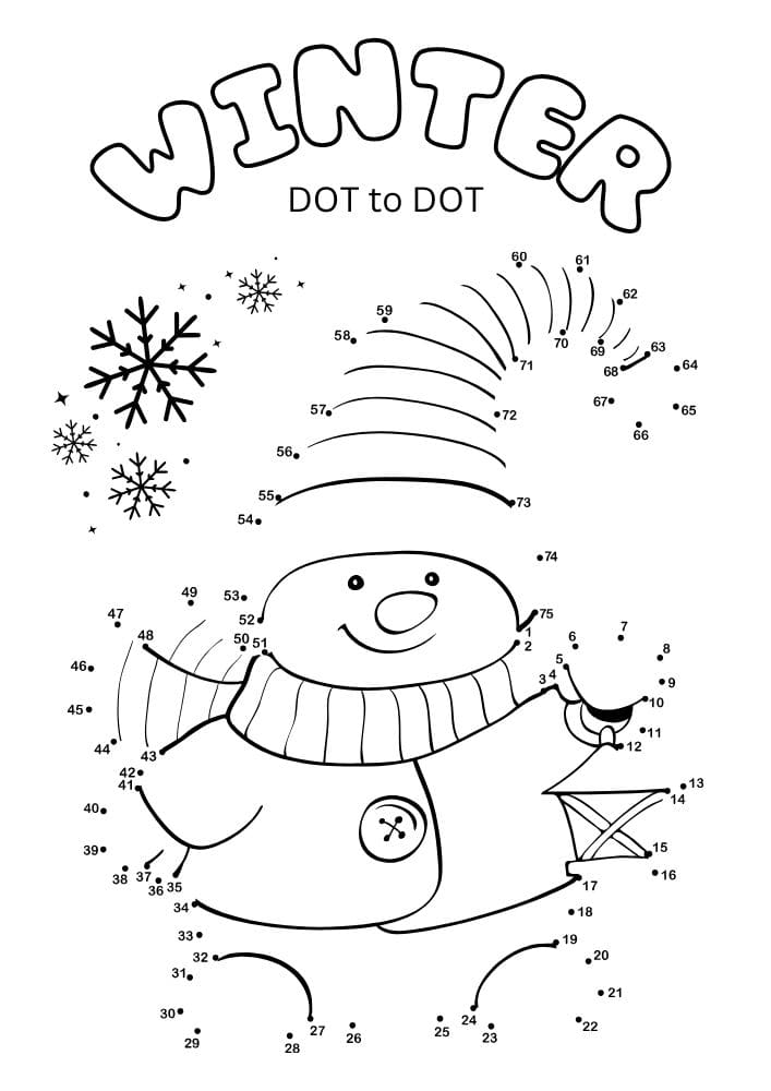 Free Printable Winter Activities for Kids Snow Day Inside Games January December February dot to dot snowmen