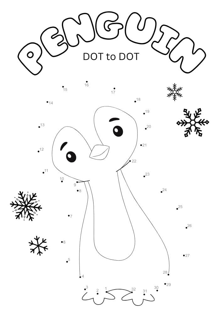 Free Printable Winter Activities for Kids Snow Day Inside Games January December February penguin dot to dot