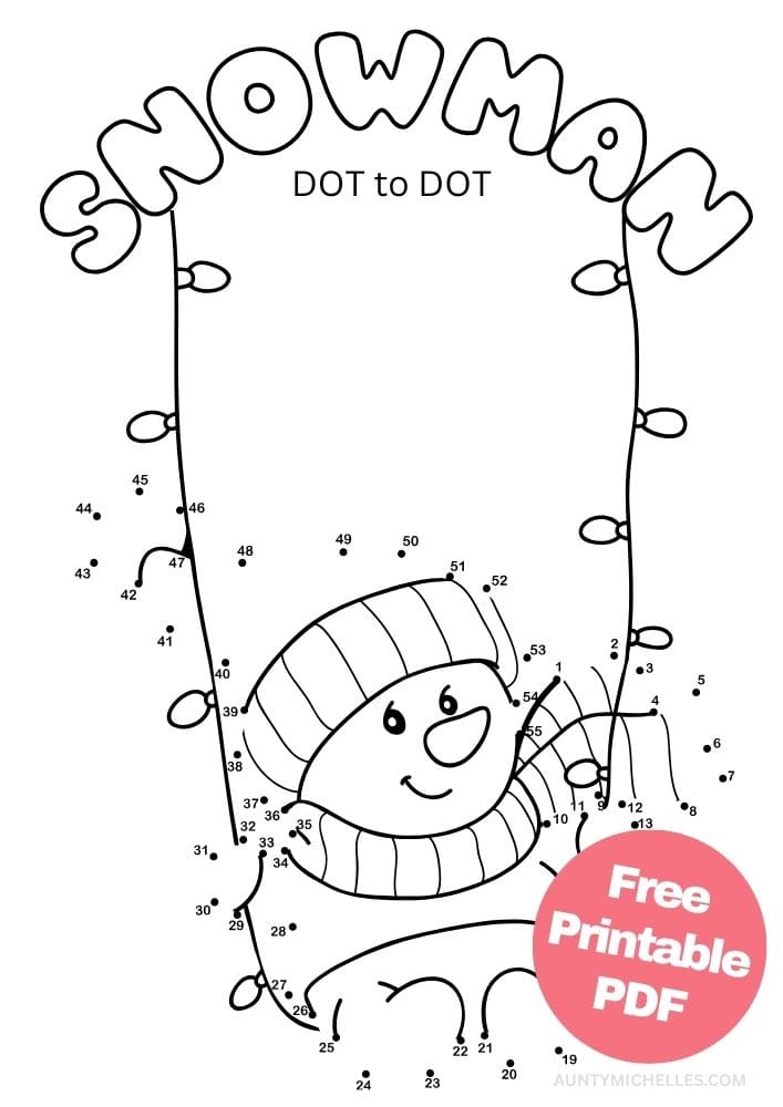 Free Printable Winter Activities for Kids Snow Day Inside Games January December February snowman connect the dots