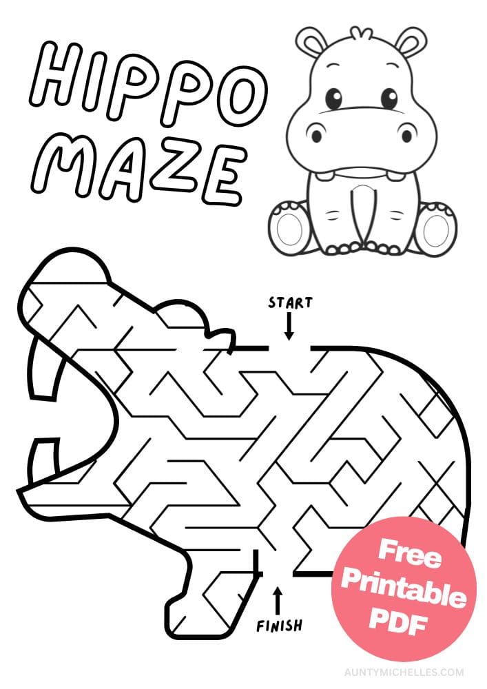 Free Printable Zoo Activities for Kids Animals Wildlife Games Hippo Hippopotamus Maze