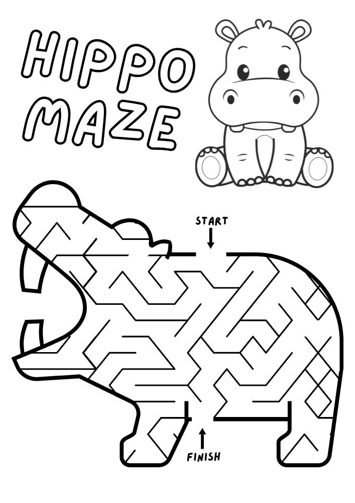 Free Printable Zoo Activities for Kids Animals Wildlife Games Hippo Hippopotamus Maze