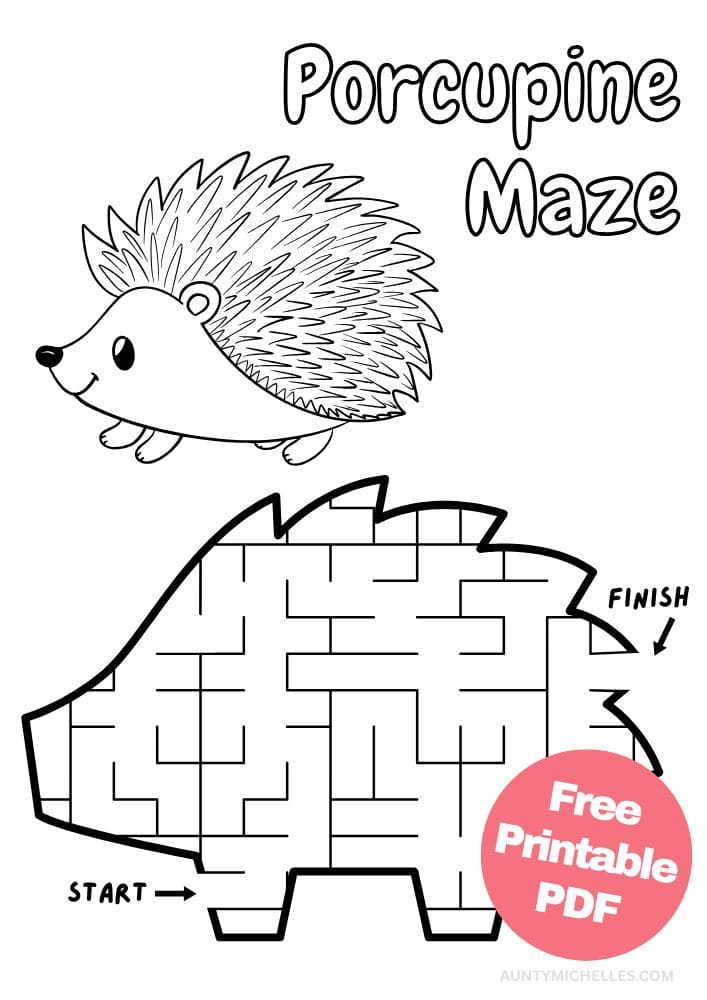 Free Printable Zoo Activities for Kids Animals Wildlife Games Porcupine Maze