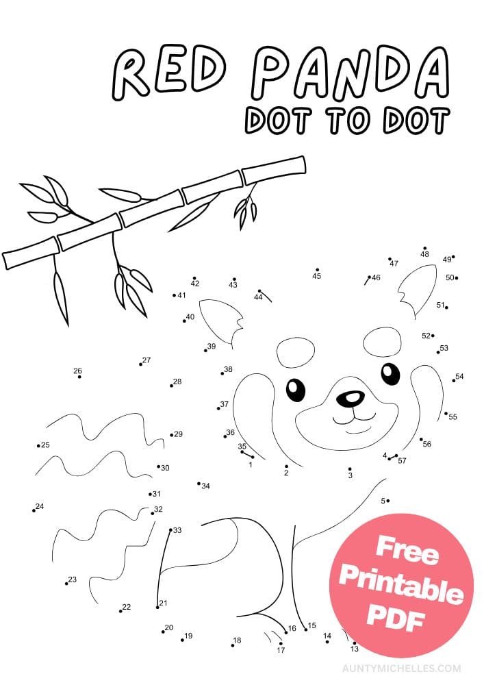 Free Printable Zoo Activities for Kids Animals Wildlife Games Red Panda Dot to Dot
