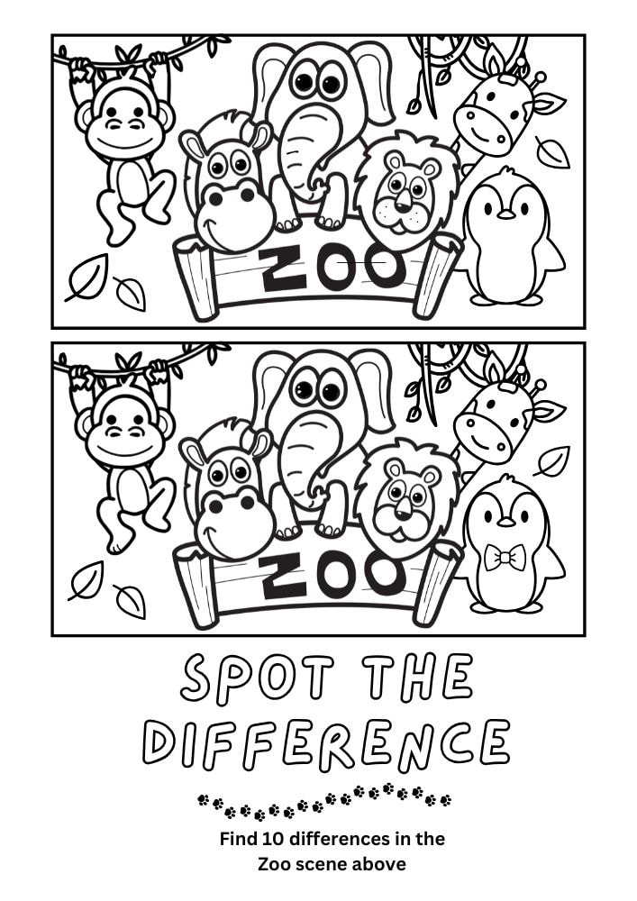 Free Printable Zoo Activities for Kids Animals Wildlife Games Spot the Difference