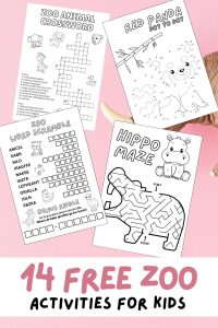 Free Printable Zoo Activities for Kids, Zoo Vacation Trip, Road Trip Activities, Zoo Animal Printout, Games, Puzzles, Mazes, Word Search, Word Scramble, Dot to Dot, Hippo Lion, Giraffe, Monkey, Panda, Snake