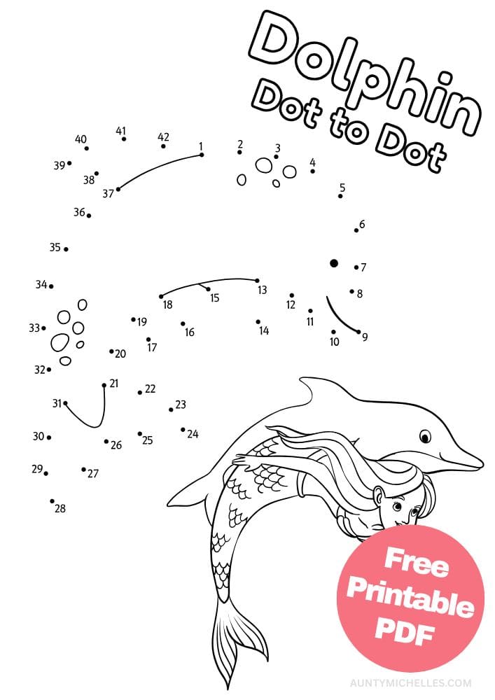 Free Mermaid Party Printables for Kids Dolphin Dot to Dot