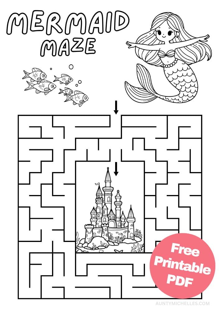 Free Mermaid Party Printables for Kids Maze Under the Sea Castle