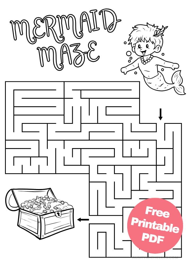 Free Mermaid Party Printables for Kids Merman Maze Treasure Chest