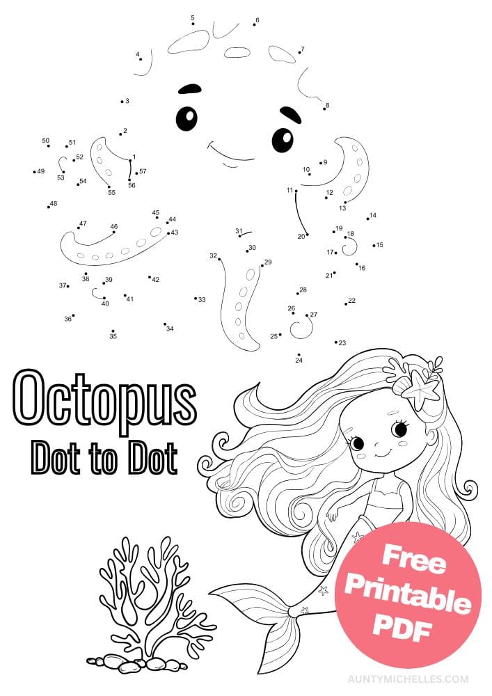 Free Mermaid Party Printables for Kids Octopus Dot to Dot