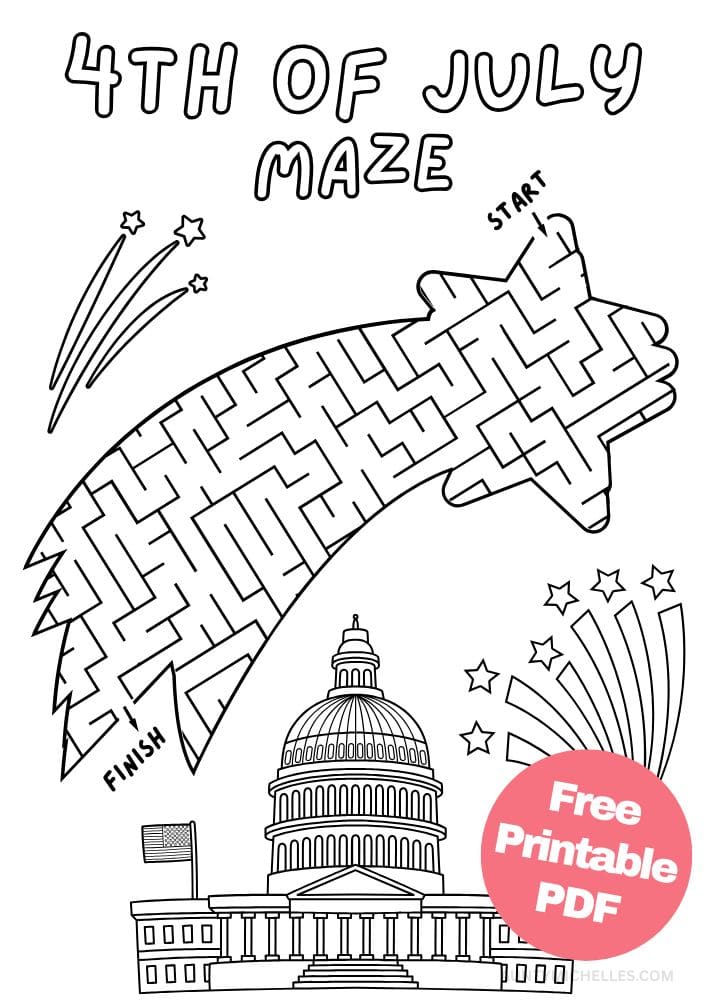 Free Printable 4th of July Worksheets for Kids Fourth United States of America USA Independence Day Shooting Star Maze