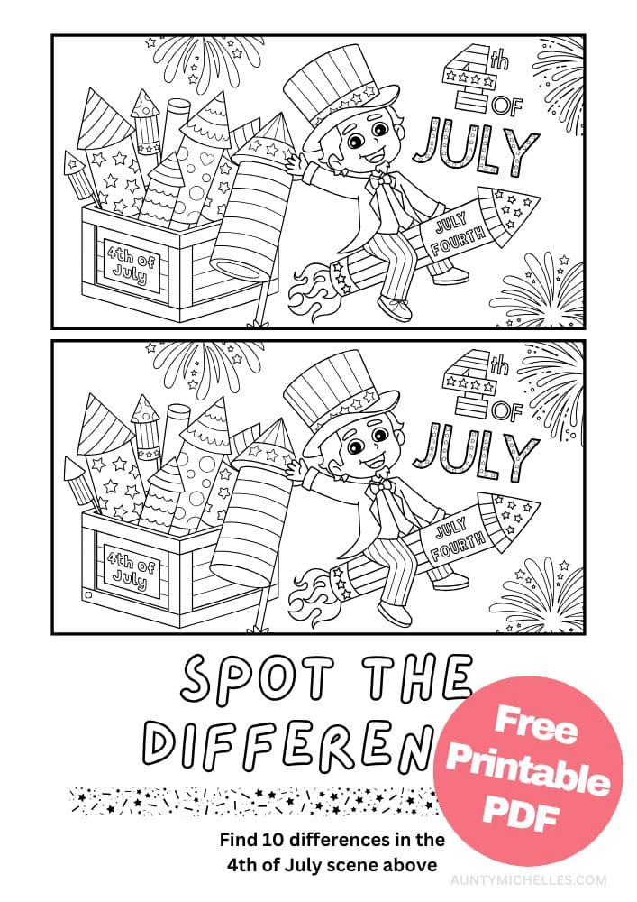 Free Printable 4th of July Worksheets for Kids Fourth United States of America USA Independence Day Spot the Difference