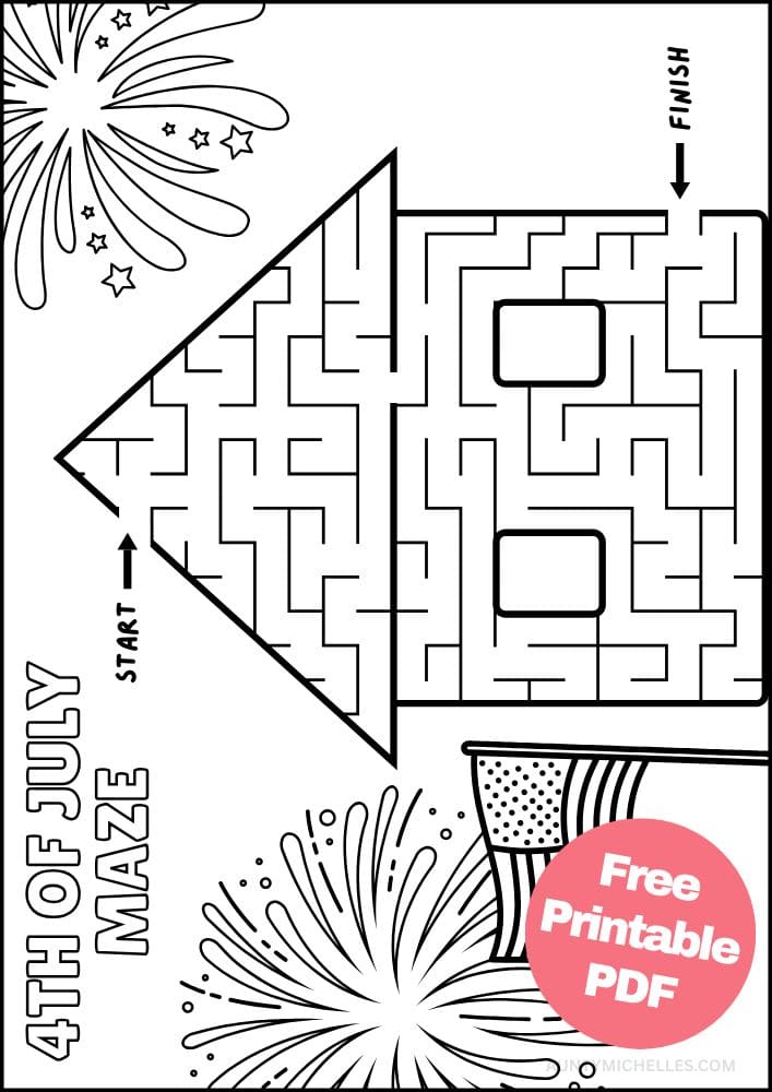 Free Printable 4th of July Worksheets for Kids Fourth United States of America USA Independence Firework Maze