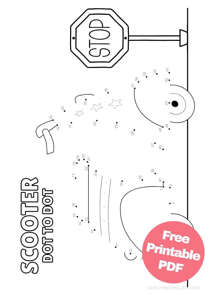 Scooter shaped dot to dot activity for kids