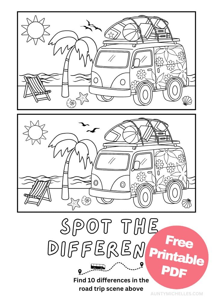 Free Printable Spot the Difference Road Trip Activities for Kids