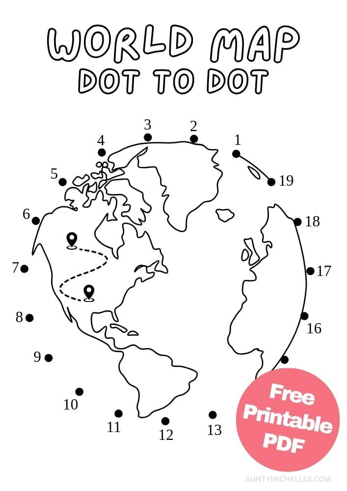 World Map Dot to Dot Printable Activity for Kids