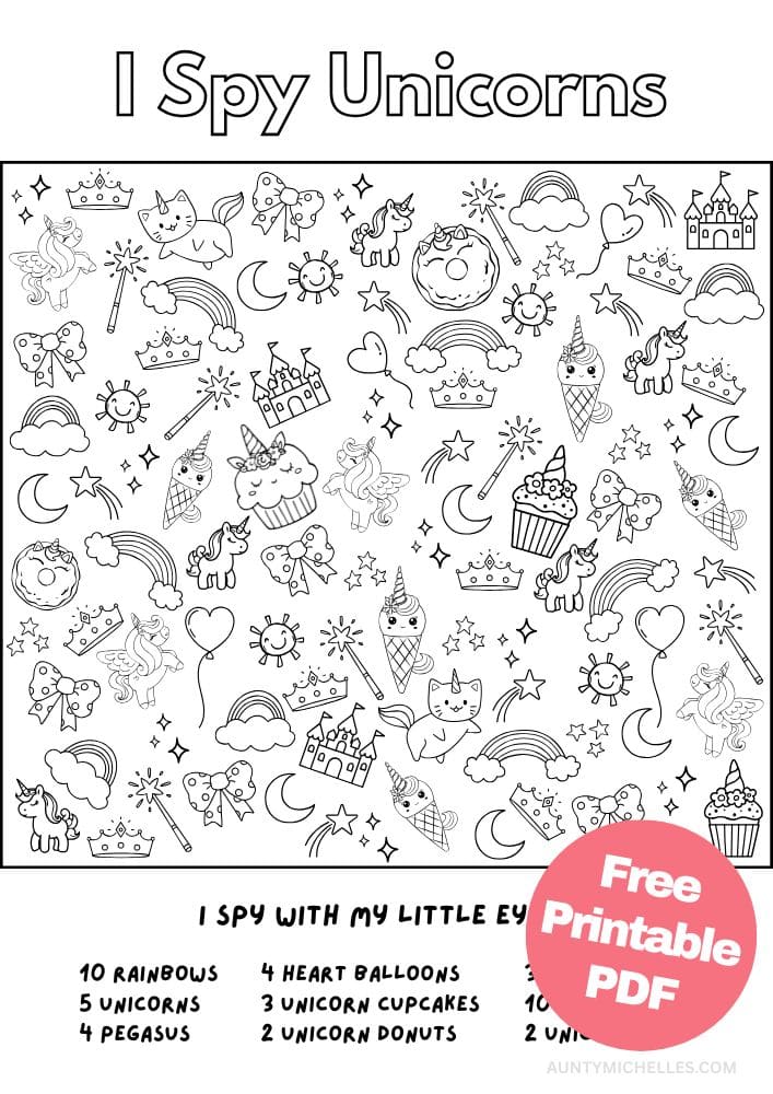 Free Printable Unicorn Activities for Kids Magical Game Printout Free Printable Unicorn Activities for Kids I Spy Pegasus