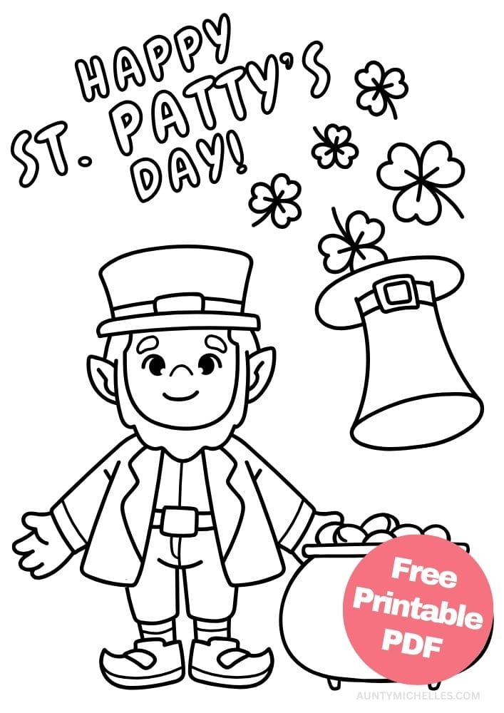 free printable st patricks day coloring pages for kids colouring book printout irish march leprechaun pot of gold St. Patty's Day Saint