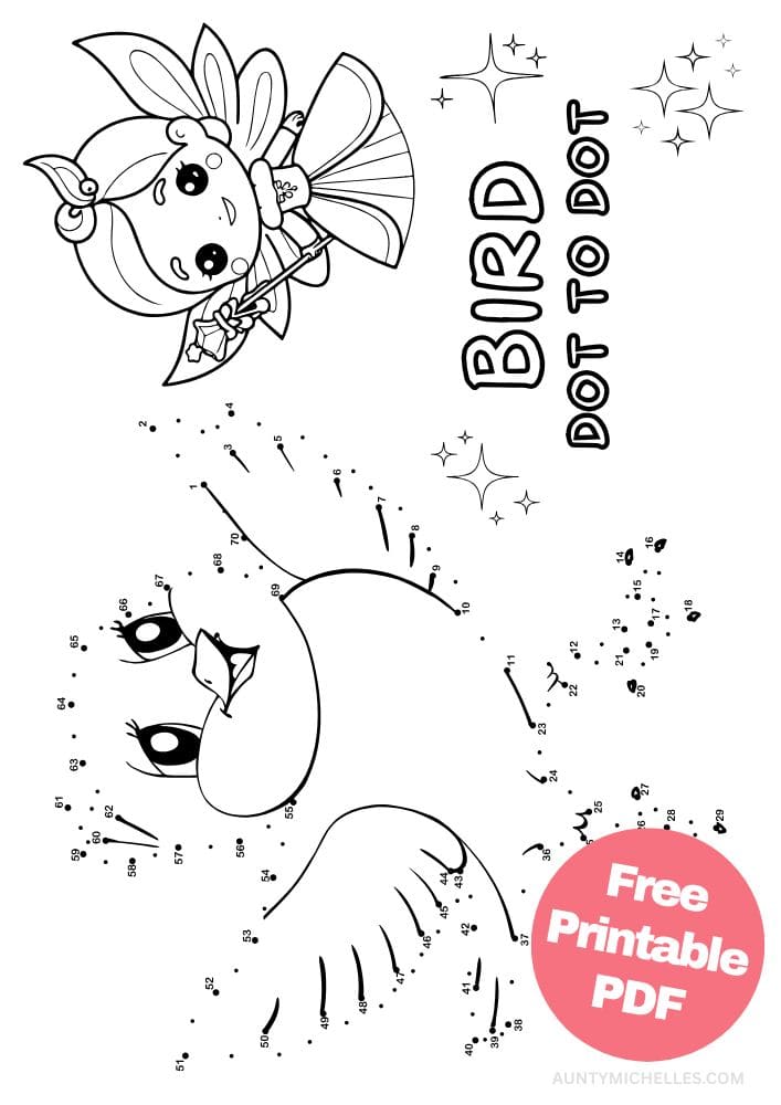 Free Printable Fairy Activities for Kids Worksheet Printout Activity sparrow bird dot to dot game counting
