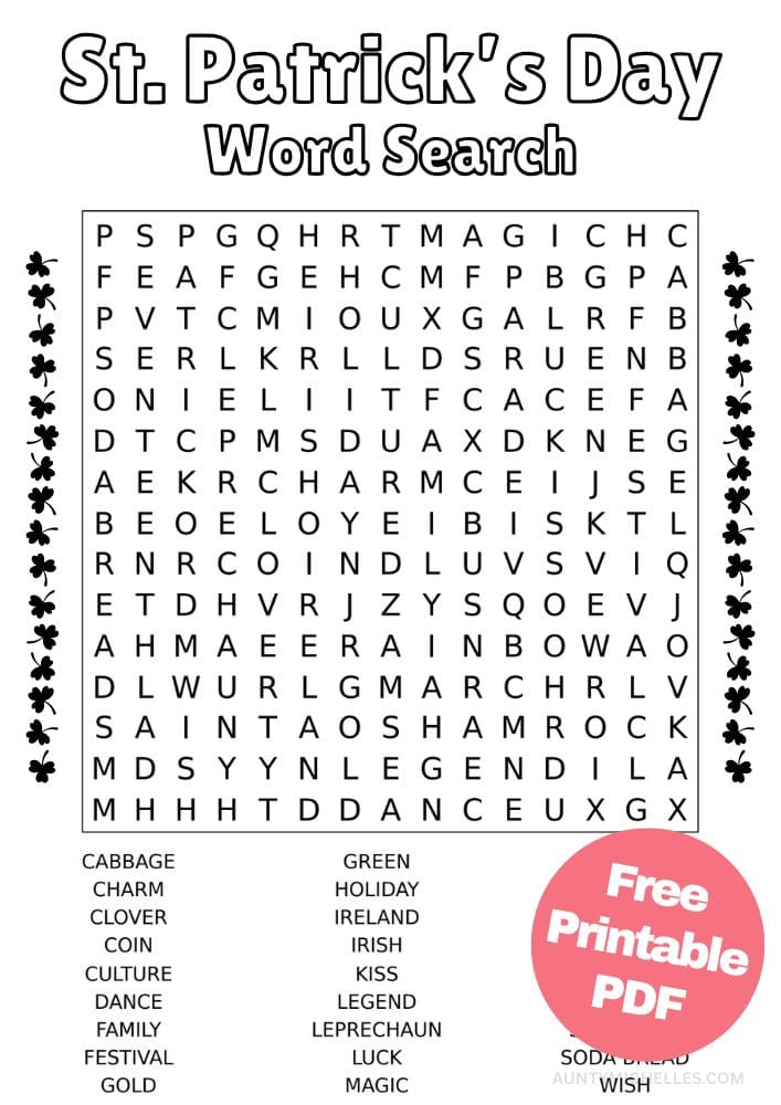 Free Printable St Patricks Day Activities for Kids Saint Pattys Day Worksheets March Irish Word Search