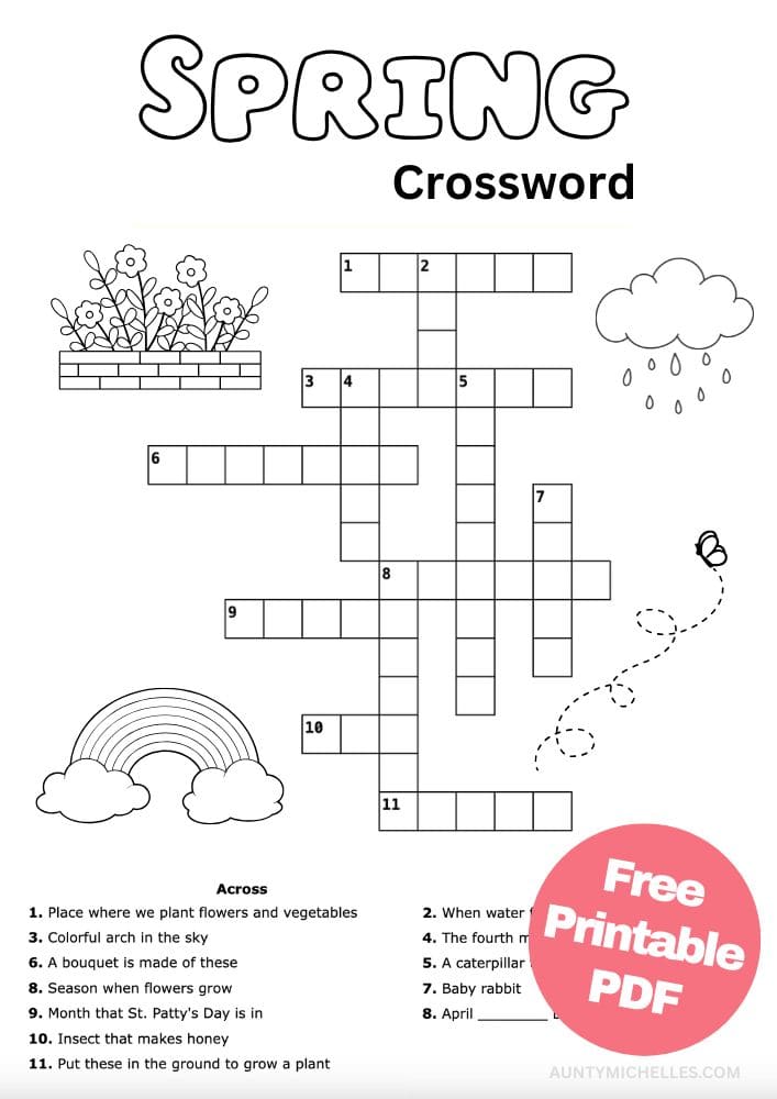 Spring themed crossword puzzle for kids
