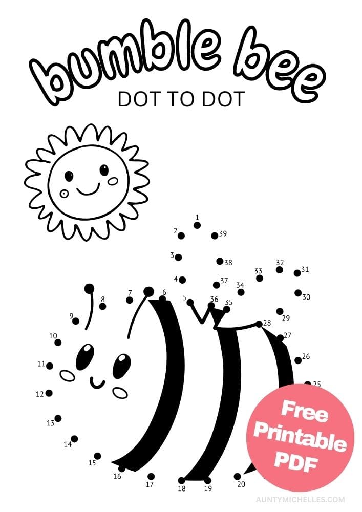 Printable Spring bumble bee dot to dot for kids