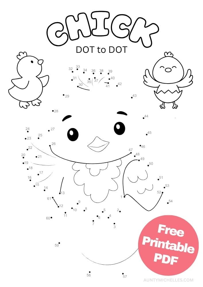 Spring themed chick dot to dot for kids