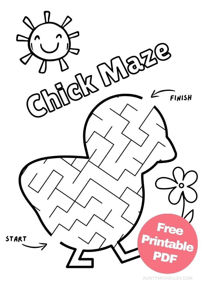Spring inspired activity for kids, chick shaped maze