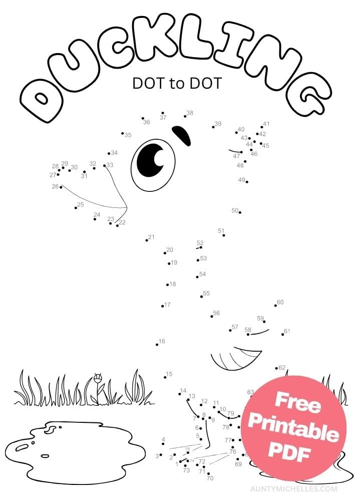 Spring themed duckling dot to dot for kids