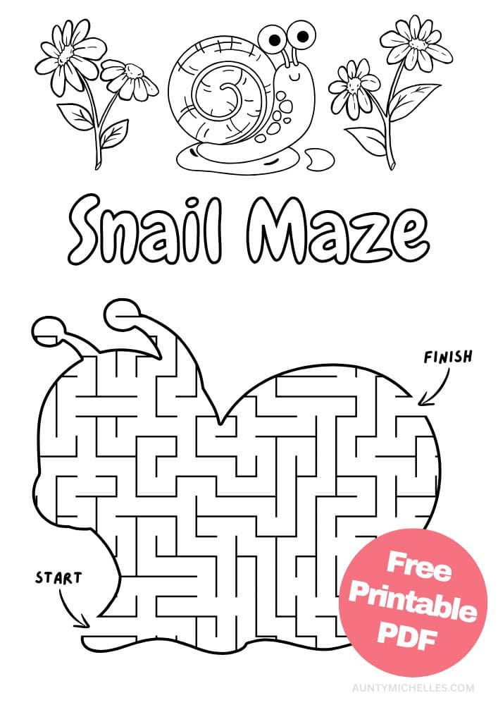 Spring themed snail shaped maze for kids