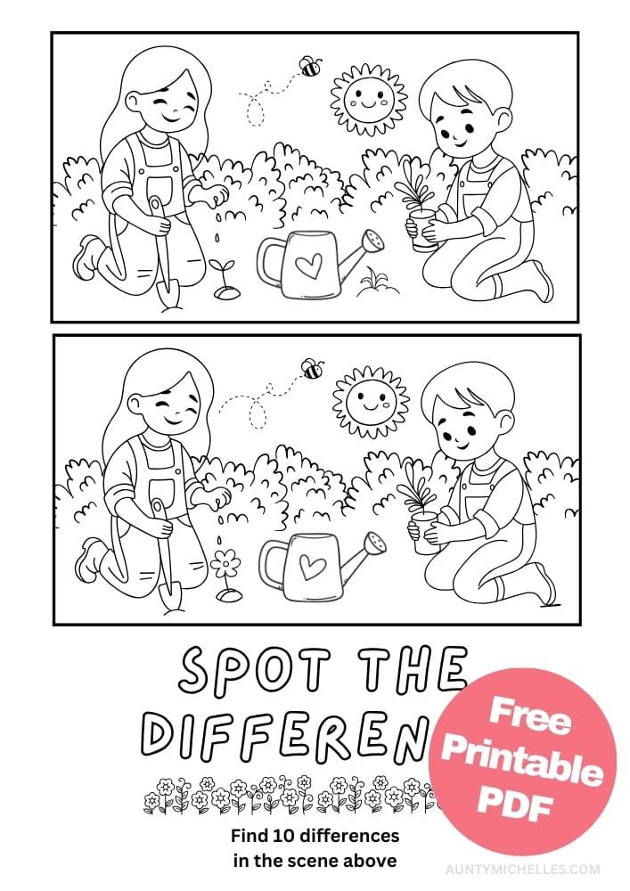 Spring inspired activity for kids, spot the difference game