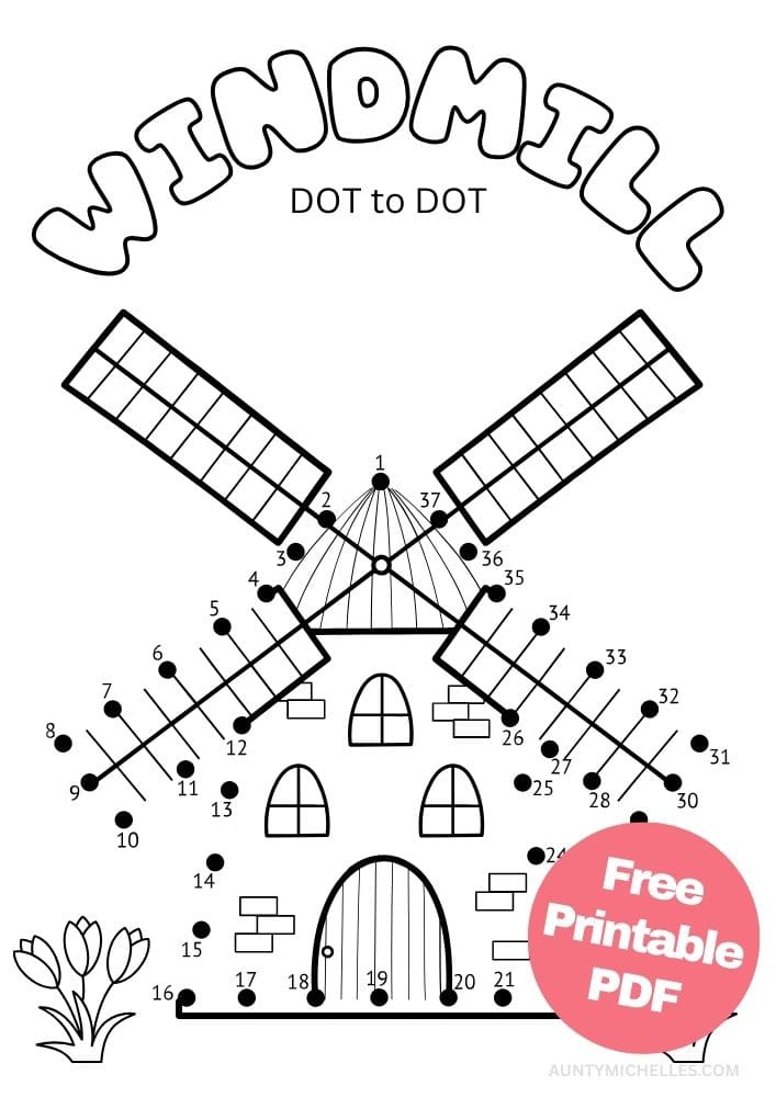 Free printable spring activity for kids windmill dot to dot