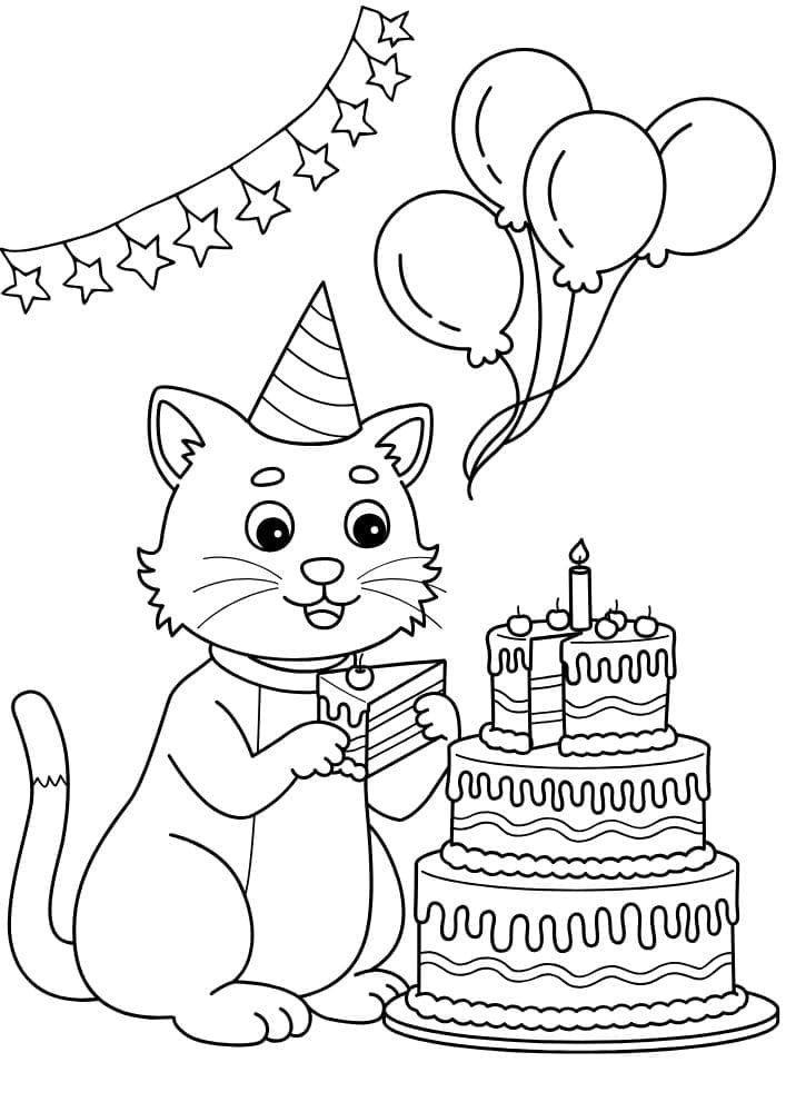Free Printable Birthday Coloring Pages for Kids Colouring Book Happy Bday Printout Cat Cake Balloons