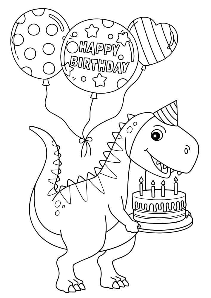 Free Printable Birthday Coloring Pages for Kids Colouring Book Happy Bday Printout Dinosaur Dino Cake Balloons
