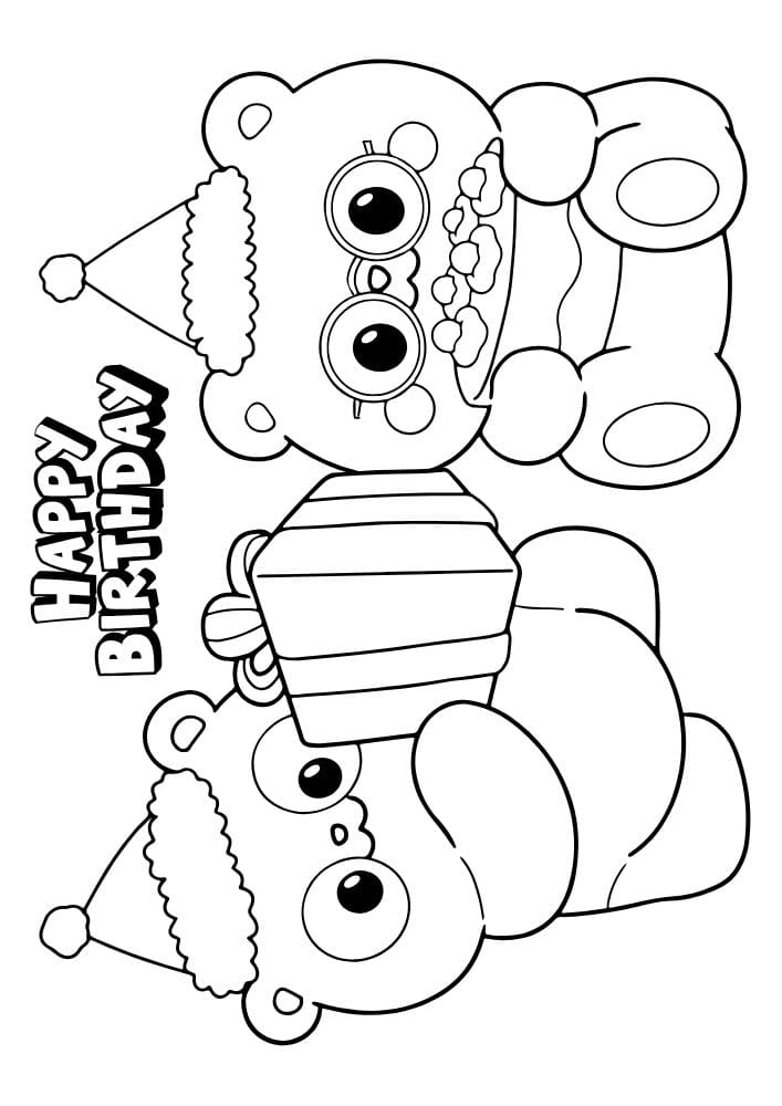 Free Printable Birthday Coloring Pages for Kids Colouring Book Happy Bday Printout Kids bear cake present party hat cute