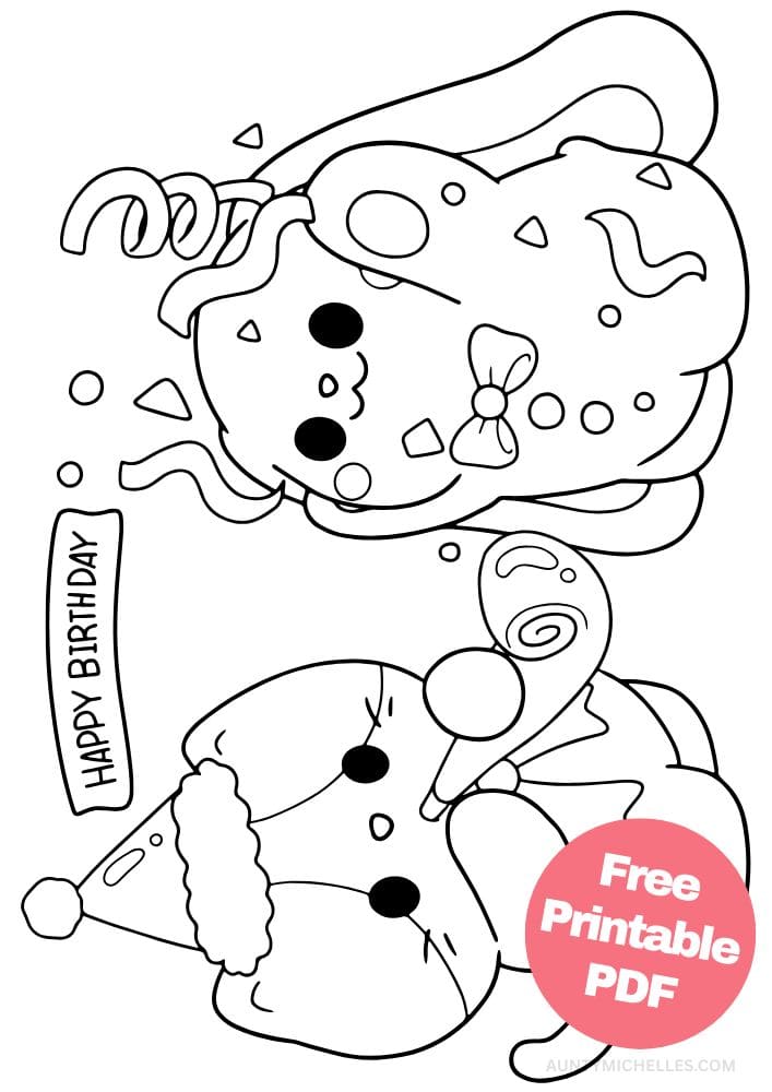 Free Printable Birthday Coloring Pages for Kids Colouring Book Happy Bday Printout Kids cat bunny rabbit confetti party hat