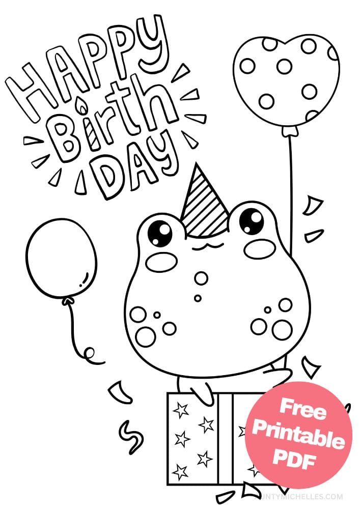 Free Printable Birthday Coloring Pages for Kids Colouring Book Happy Bday Printout Kids frog gift balloon boy reptile