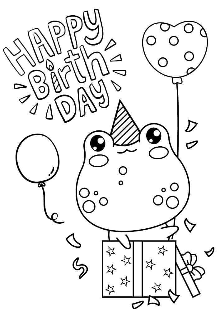Free Printable Birthday Coloring Pages for Kids Colouring Book Happy Bday Printout Kids frog gift balloon boy reptile
